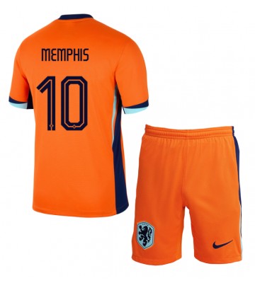 Nederländerna Memphis Depay #10 Hemmakläder Barn EM 2024 Kortärmad (+ Korta byxor)